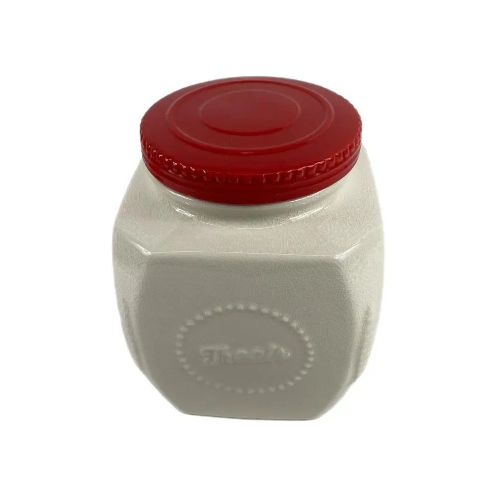 SCM Home Stoneware TREATS Jar (Cookie Jar) Off-white With Red Lid